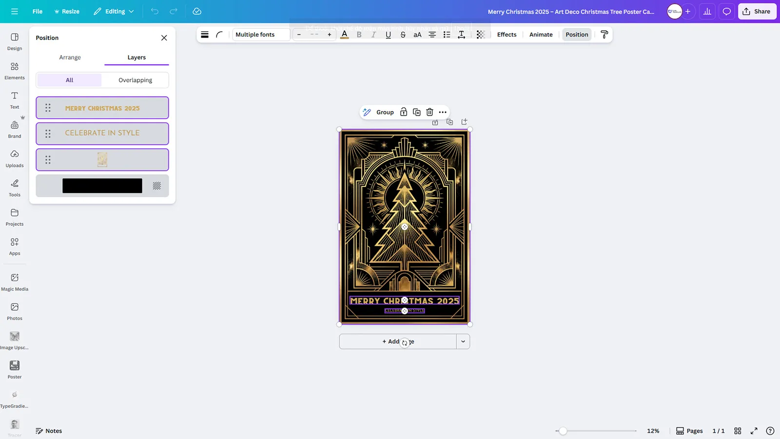 Merry Christmas 2025 – Art Deco Christmas Tree Poster Canva Template (Free) - Image 2