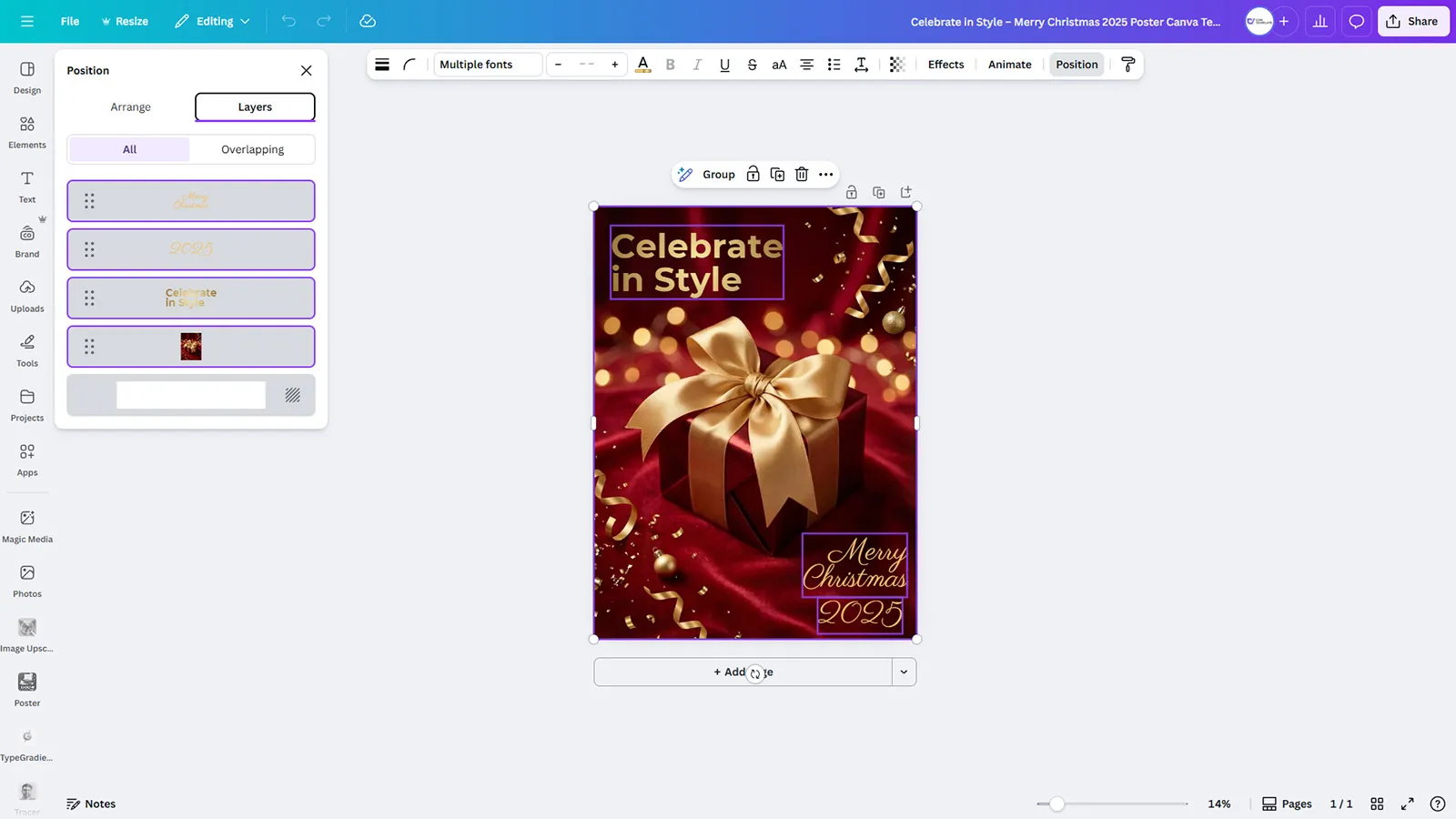 Celebrate in Style - Merry Christmas 2025 Poster Canva Template (Free) - Image 2
