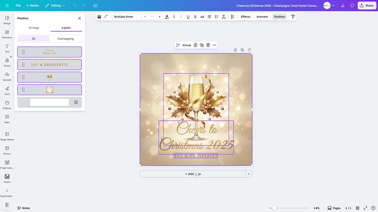 Cheers to Christmas 2025 - Champagne Toast Poster Canva Template - Image 2
