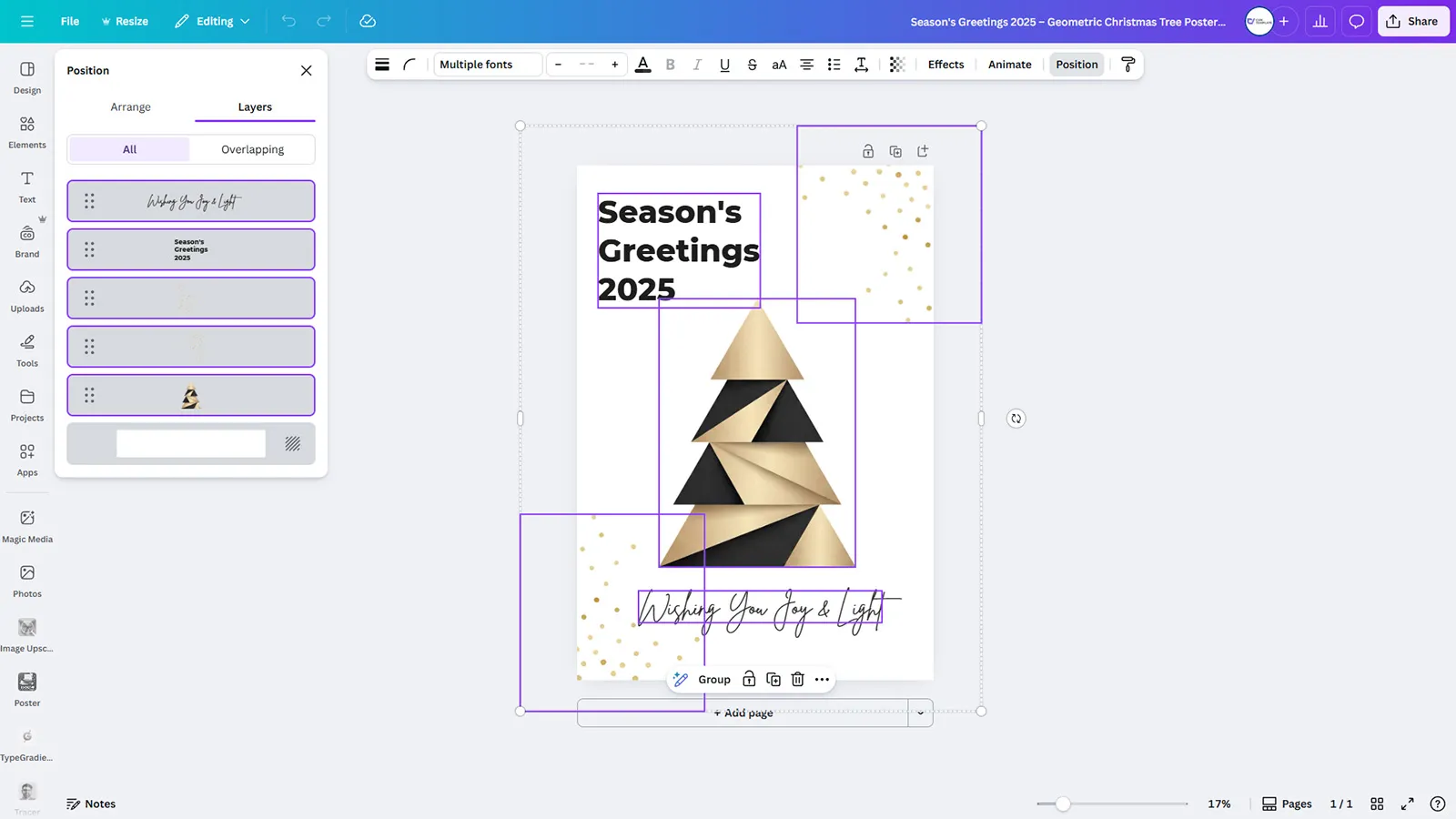 Season's Greetings 2025 - Geometric Christmas Tree Poster Canva Template - Image 2