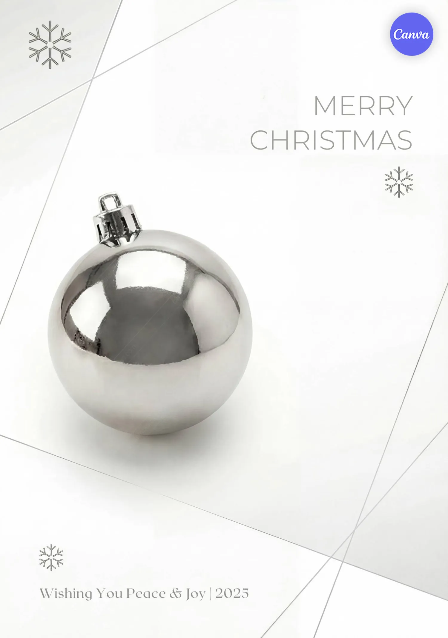 Wishing You Peace & Joy 2025 - Minimalist Silver Christmas Poster Canva Template (Free)
