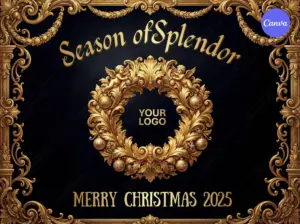 Season of Splendor - Baroque Gold Wreath Christmas Poster Canva Template