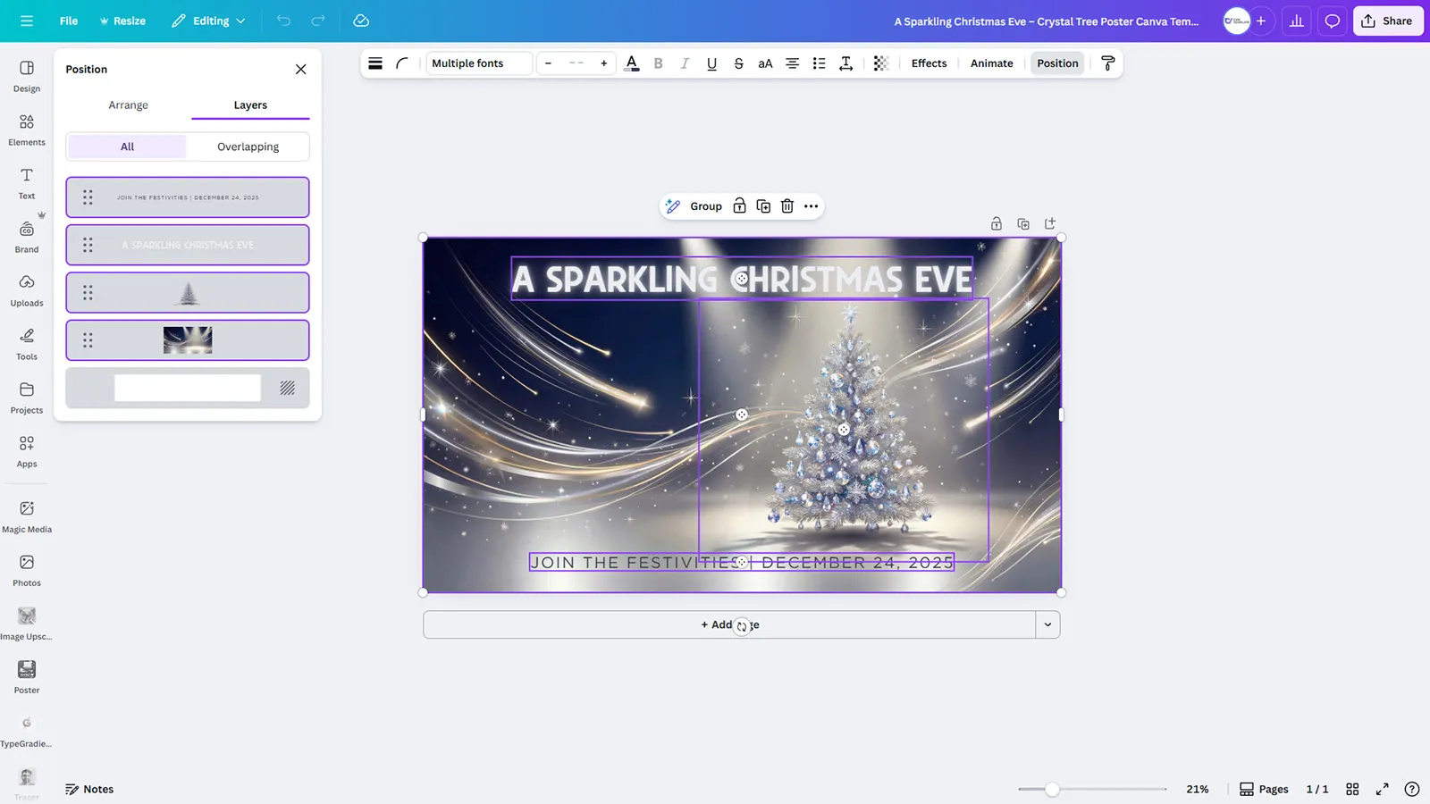 A Sparkling Christmas Eve - Crystal Tree Poster Canva Template (Free) - Image 2