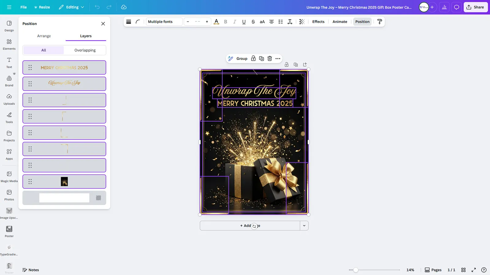 Unwrap The Joy - Merry Christmas 2025 Gift Box Poster Canva Template - Image 2