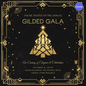 Annual gilded gala Christmas invitation template featuring prestigious gold design and elegant holiday elements for distinguished celebrations
