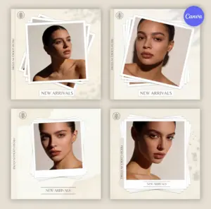 Set of four bold fashion Instagram post templates featuring vibrant color blocking, oversized typography, and dynamic layouts designed for promotional campaigns, sales announcements, and trend-driven fashion marketing