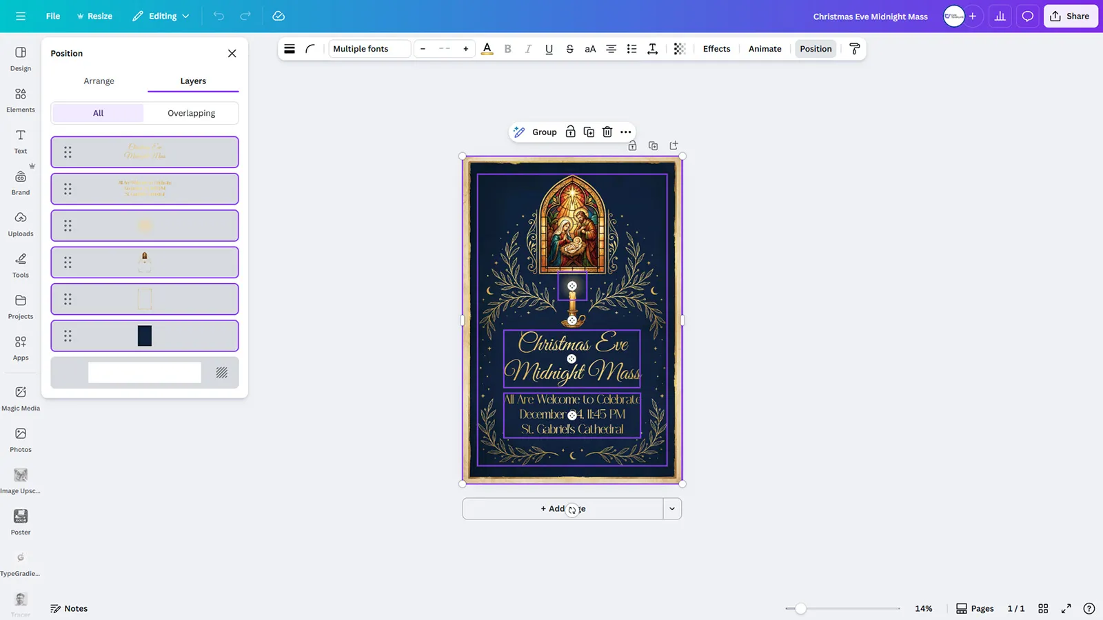 Christmas Eve Midnight Mass Invitation Template - Free Reverent Church Service Design - Image 2