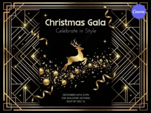 Elegant Christmas gala invitation template featuring sophisticated typography and festive design elements for holiday party celebrations