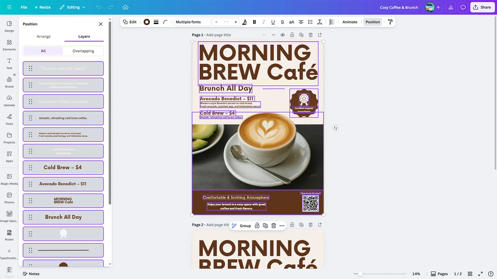 Free Coffee Shop Flyer Template | Cozy Brunch Café Menu Design for Canva - Image 2