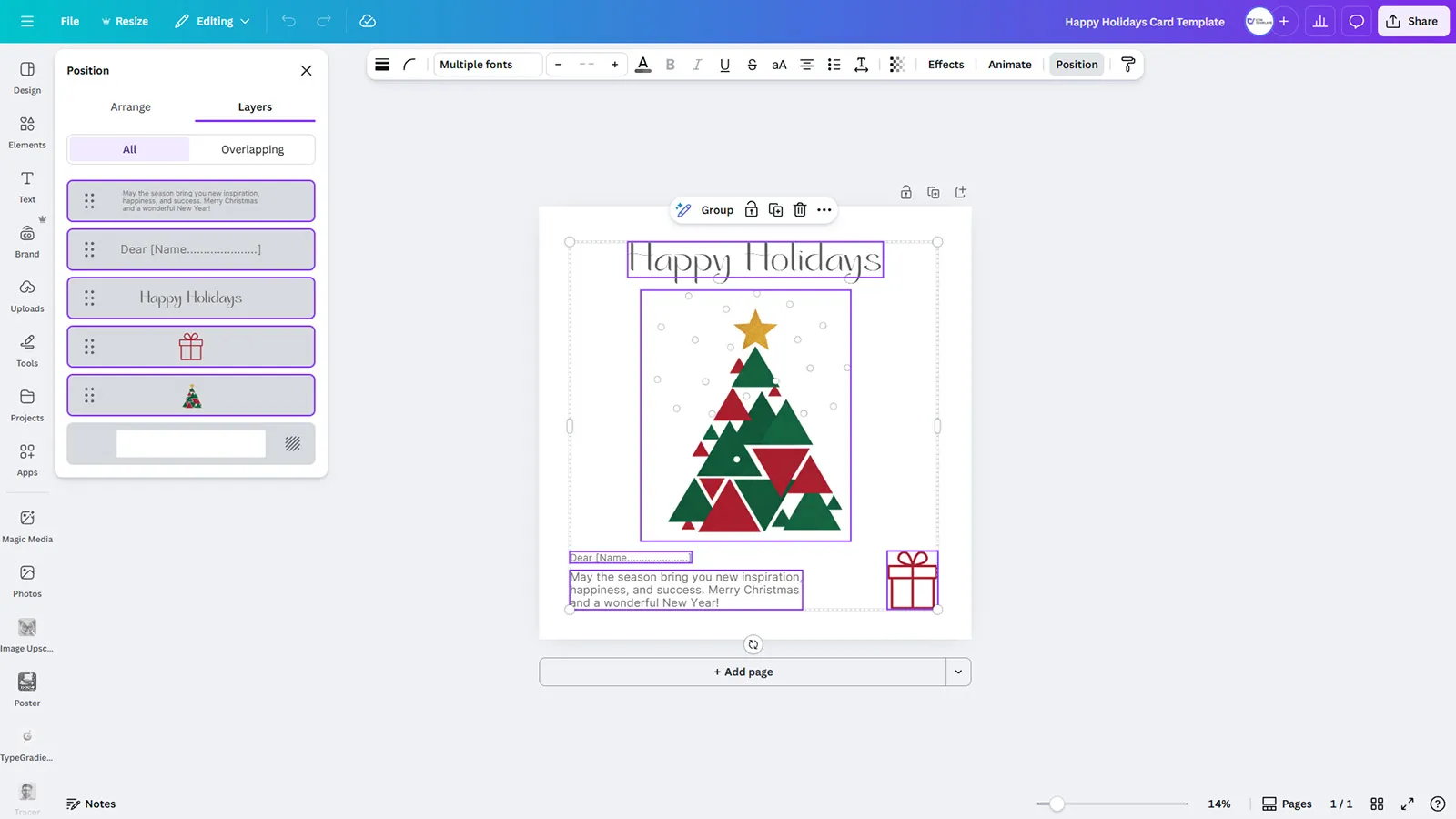 Happy Holidays Card Template - Minimalist Geometric Christmas Tree Design - Image 2