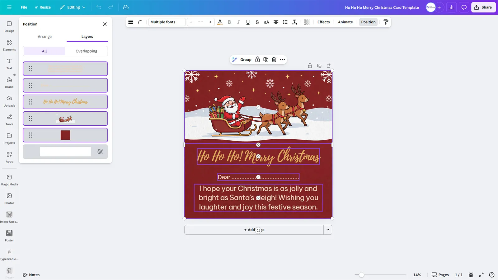 Ho Ho Ho Merry Christmas Card Template - Free Printable Santa Sleigh Design - Image 2