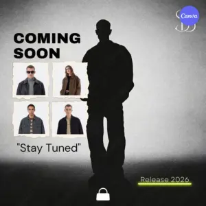 Black and white coming soon Instagram post template with silhouette figure and polaroid preview images for fashion collection launch