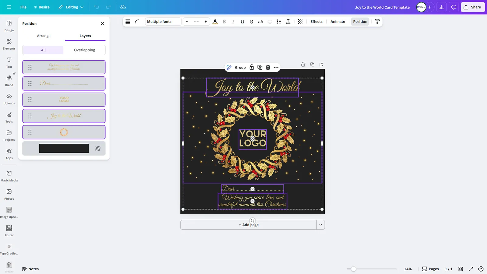 Merry Christmas Card Template - Free Luxury Black and Gold Art Deco Design - Image 2