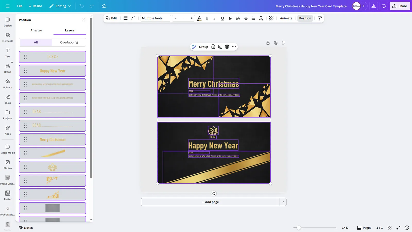 Merry Christmas Happy New Year Card Template - Modern Black Gold Geometric Design - Image 2