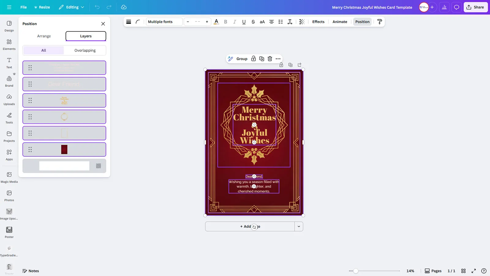 Merry Christmas Joyful Wishes Card Template Free Elegant Art Deco Design - Image 2