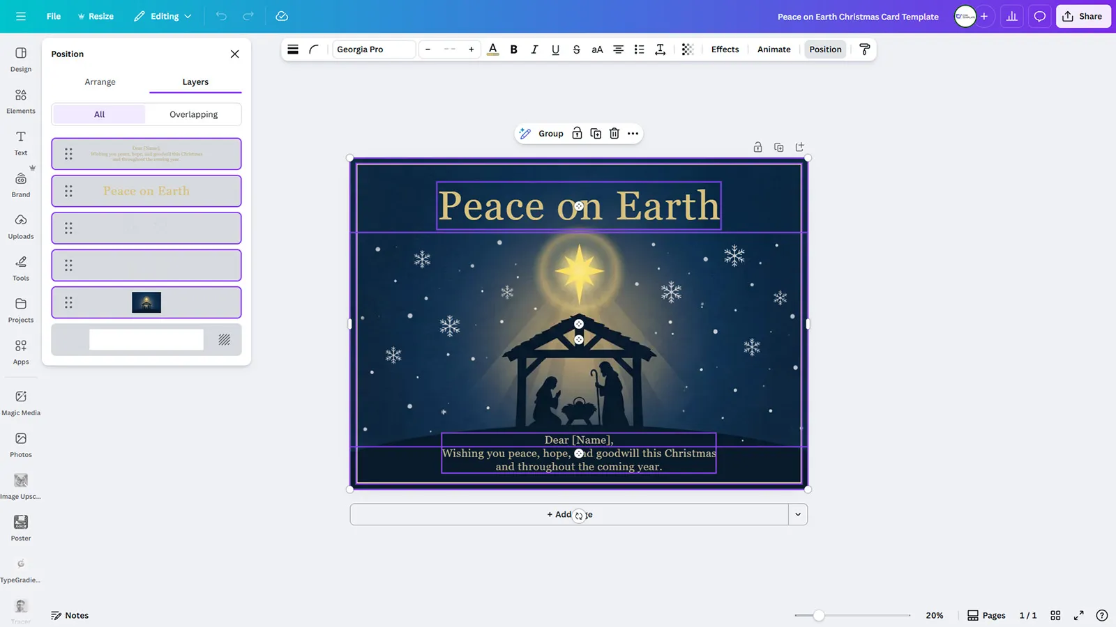 Peace on Earth Christmas Card Template - Nativity Scene with Bethlehem Star - Image 2