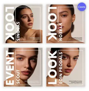 Premium bundle of four fashion Instagram post templates featuring diverse layouts for lookbooks, product showcases, and promotional campaigns with sophisticated typography and geometric design elements
