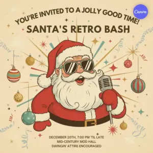 Santa's Retro Bash Invitation Template - Free Vintage Christmas Party Design