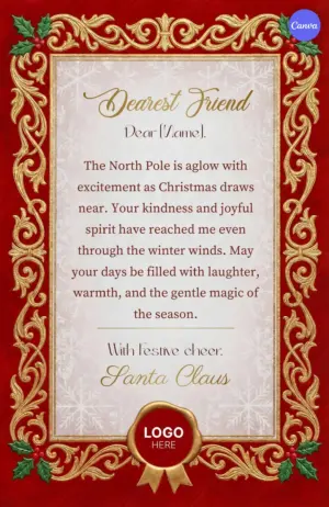 Victorian Baroque Santa Letter Template with Elegant Red Gold Design