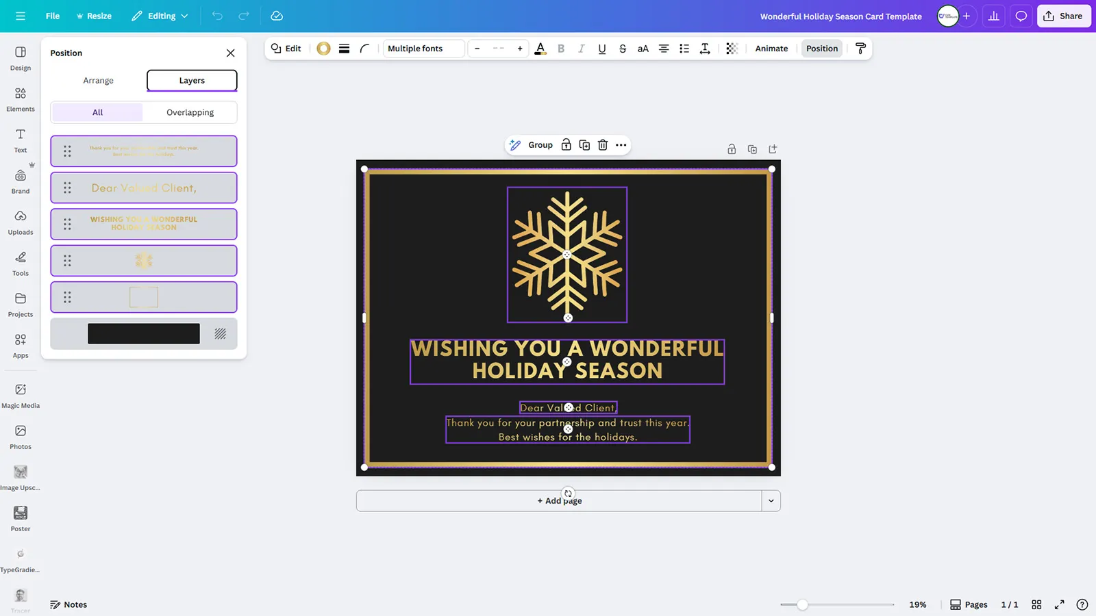 Wonderful Holiday Season Card Template - Free Corporate Snowflake Design - Image 2