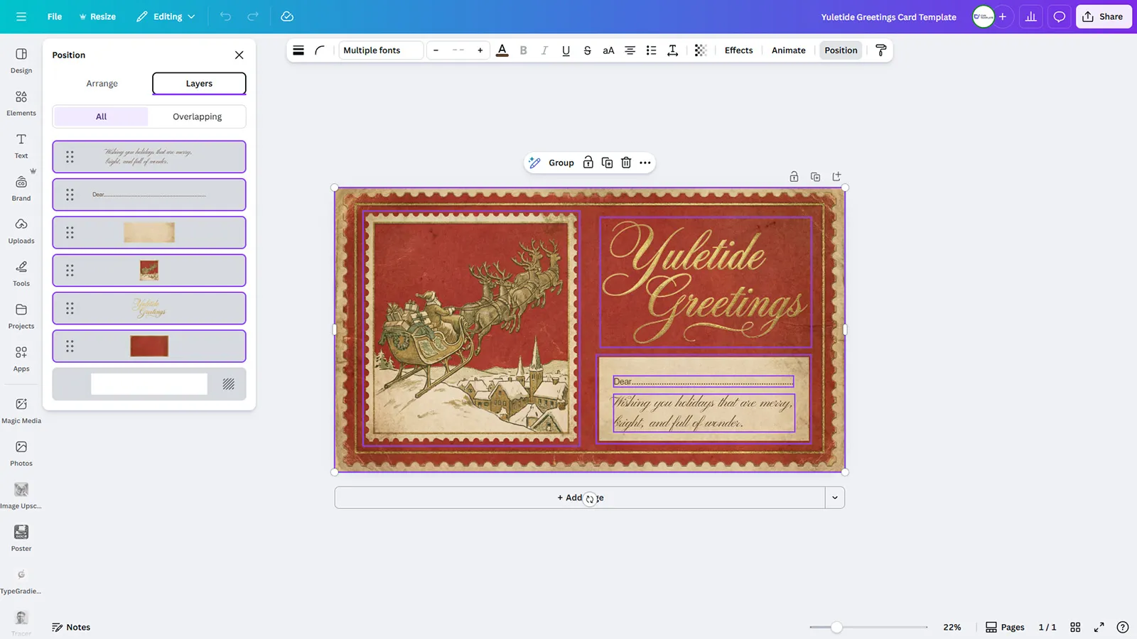 Yuletide Greetings Card Template - Vintage Postcard Santa Sleigh Design - Image 2